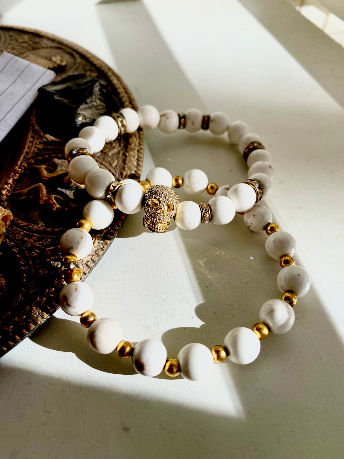 Gold Skull Howlite (copper deposits) female bracelet set